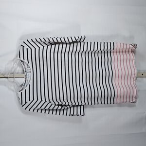 03160 Heyton navy & peach stripe french terry tunic blouse M